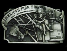 TI05116 VINTAGE 1982 AMERICAN FIRE FIGHTER COMMEMORATIVE PEWTER BELT BUCKLE