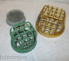 ANTIQUE ART DECO DAZEY FLOWER HOLDERS FROG CAGE ARRANGER GREEN  GOLD