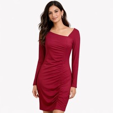 Women's Ann Taylor Red Long Sleeve Ruched Dress S