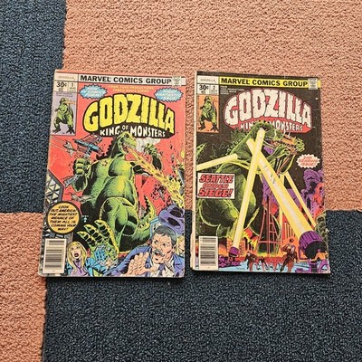 1977 Marvel Godzilla #1  & #2 King of the Monsters - Vintage lot of 2 30c ɓ3js
