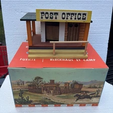 Vintage Hausser Elastolin Western Post Office Wood Building 1950s with Box