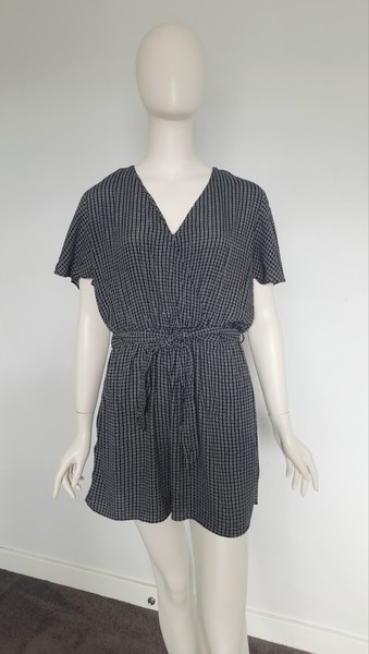 Witchery Playsuit Womens 10 Navy Blue Print Short Sleeve Belted Casual