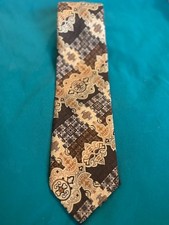 Wembley Wemlon Tie Mod Patch Mosaic Vintage 60s 70s Earth Tones Yellow Lined