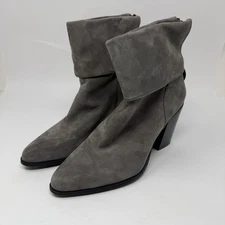 Alfani Lauree Ankle Boots Womens 9M Leather Suede Booties High Heel Cuffed Gray
