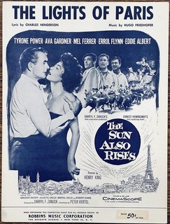 1957 film THE SUN ALSO RISES sheet music HUGO FRIEDHOFER Ava Gardner ERROL FLYNN