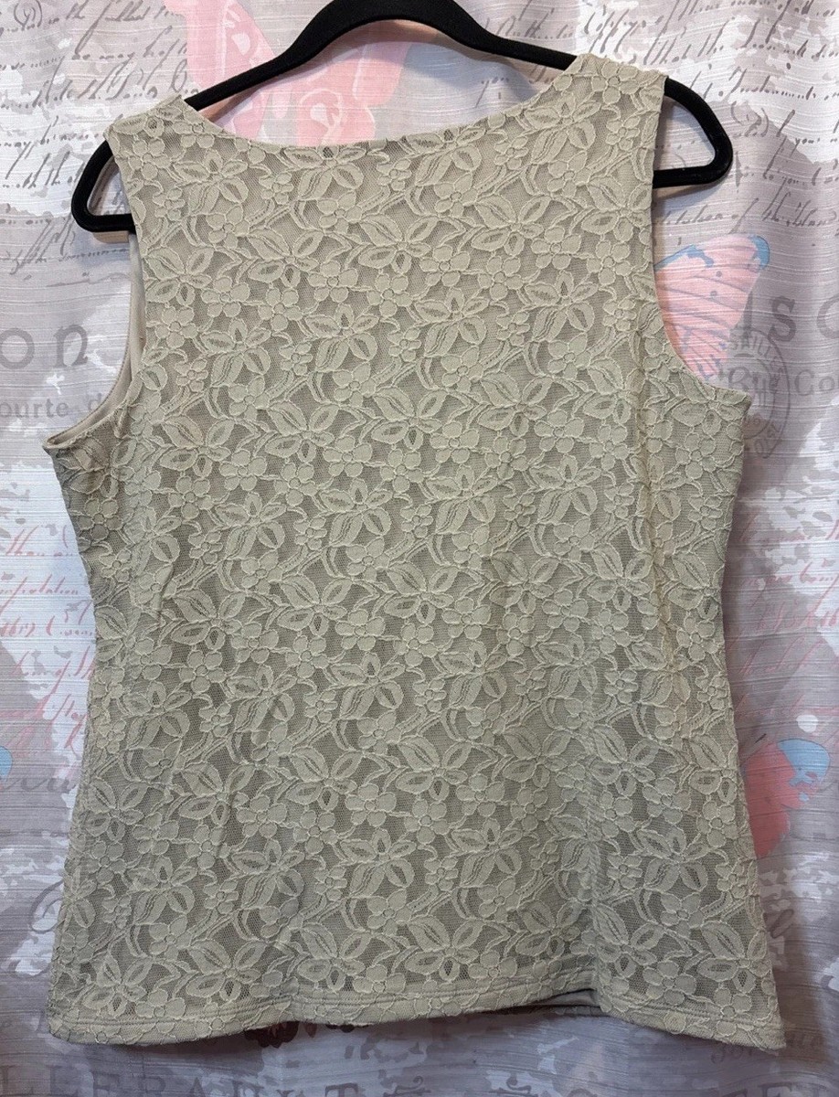 DANA BUCHMAN Women's XL Beige Tan Lace Overlay Tank Top Sleeveless