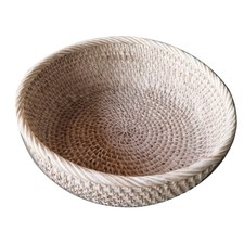 Image of Wash White Round Rattan Bowl Basket,White Decorative Handmade Wicker Basket B...