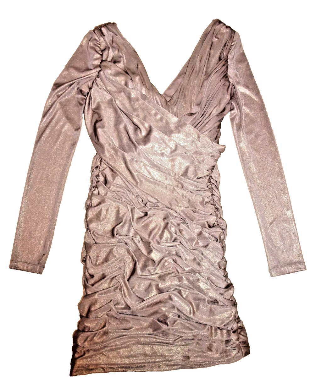 gold metallic dress long sleeve Adrianna Papell Metallic Mesh Draped Gown
