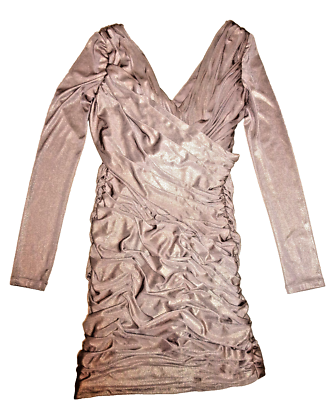 long sleeve gold metallic dress L'Agence Metallic Draped Long Sleeve Gown Gold Stretch Knit Size Extra –  Celebrity Owned