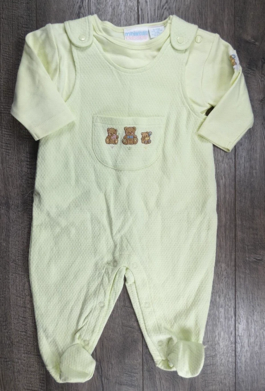 Baby Boy Clothes New Miniwear 3-6 Month Green Bear 2pc Footed Outfit