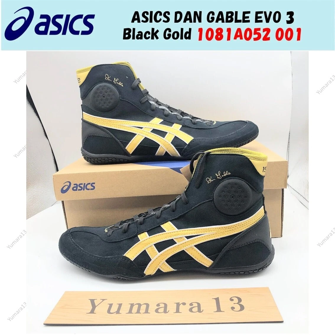 ASICS DAN GABLE EVO 3Black Rich Gold Wrestling Shoes 1081A052 001