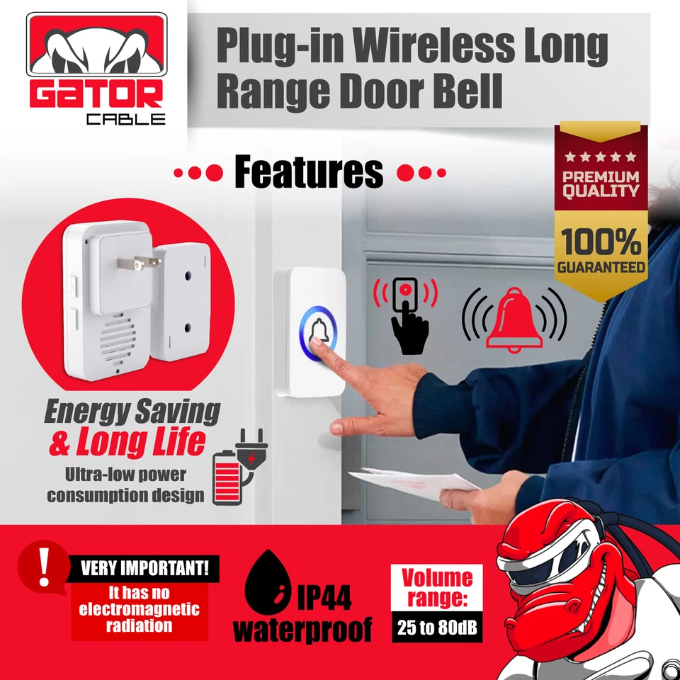 Timbre Inalámbrico Enchufable Luces LED Impermeable Largo Alcance Receptor Control Remoto RUIDO Foto 4 de 4