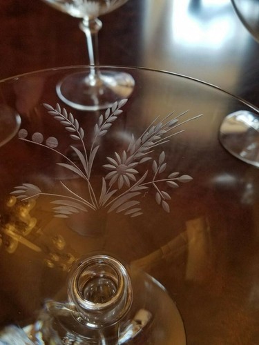 5 Royal Moselle German Cut Floral Wheat HARVEST Champagne Goblets Sherbets FIVE - Picture 2 of 6