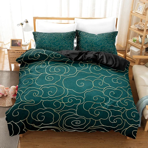 Golden Green Clouds Duvet/Quilt/Doona Cover Single/Double/King Bedding Set - Picture 1 of 2