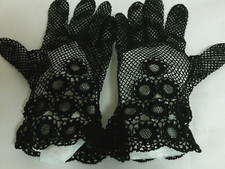 VTG Black Mourning Fishnet Hand Crochet Gothic Wedding Edwardian Costume Gloves