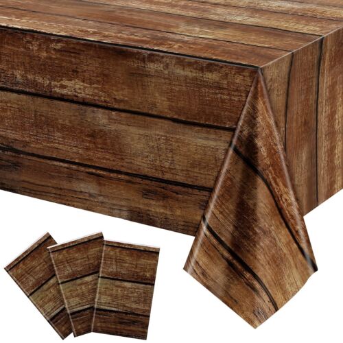 Irenare Brown Wood Grain Tablecloths Rustic Plastic Table Covers for Rectangl...