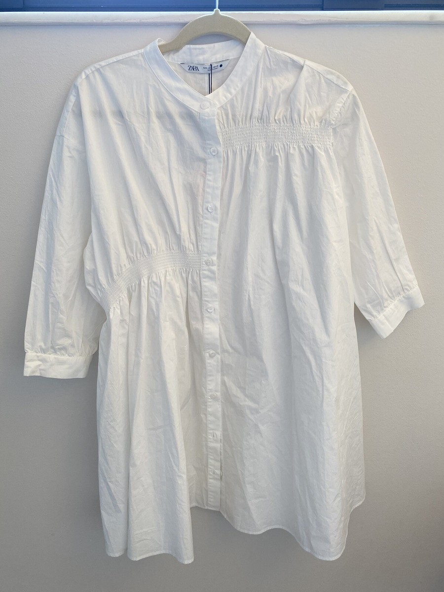 cotton shirt dress zara ZARA Womens White Cotton Shirt Dress with Pockets White Sz S Enya Dress