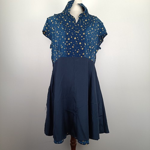 Princess Highway Shirt Sleeve Dress Dark Blue Teal Floral Print Size 14 - Picture 6 of 10