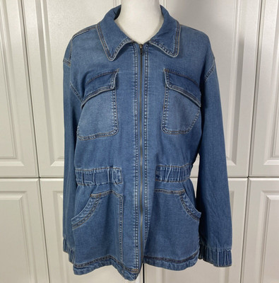 Knox Rose Jean Jacket Size XL Med Wash Denim Bomber Lined Pockets Classic NEW