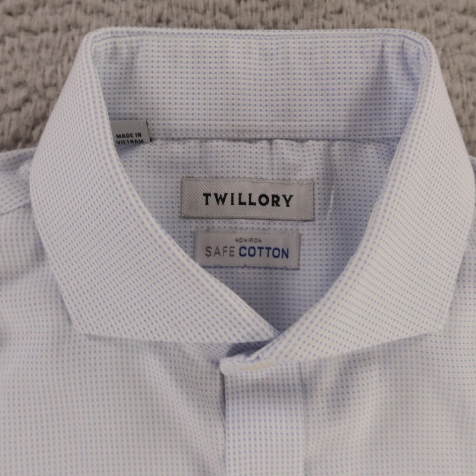 Twillory Shirt Mens Large 16.5 36 37Blue Dot Trim Fit Button Up Long Sleeve - Image 3 of 4
