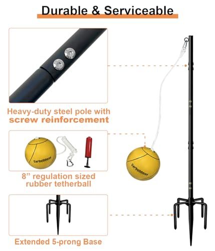 Tetherball Set with Ball & Rope for Outdoor Backyard Adjustable Tether ...