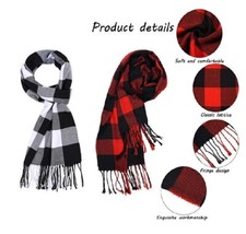 Plaid Warm Scarf Cashmere Feel Shawls Scarf Winter Wraps Red or White 