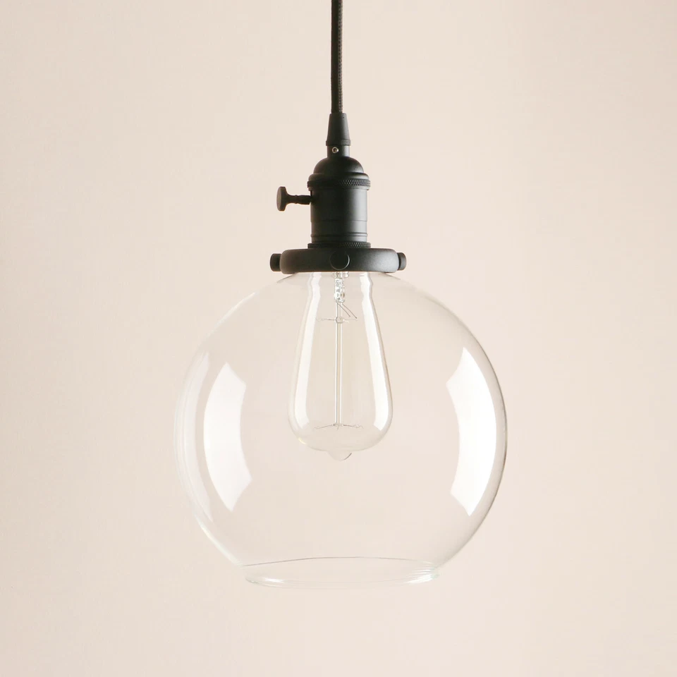 PERMO VINTAGE INDUSTRIAL BLACK CEILING PENDANT LIGHT GLOBE GLASS LAMPSHADE - Image 4 of 4