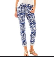 Lilly Pulitzer 4 Callahan Pants Bright Navy Tons Of Fun Print Straight Leg