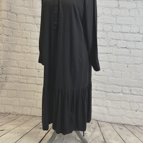 H&M Black Shirt Midi Dress Buttoned Work Party Casual Size M (UK Size 12-14) - Picture 6 of 14