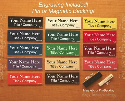 Custom Engraved 1x3 Name Tag | Employee ID Badge with Pin or Magnetic Backing