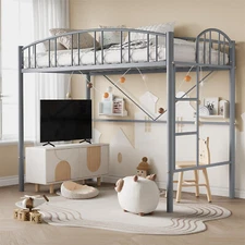 ☑️Loft Bed Twin Size Heavy Duty Metal Loft Bed Frame with Arched Guardrail Safet