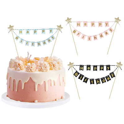  3 Stück Wimpelketten Happy Birthday Tortenstecker Set, Cake Topper Banner, Kuc