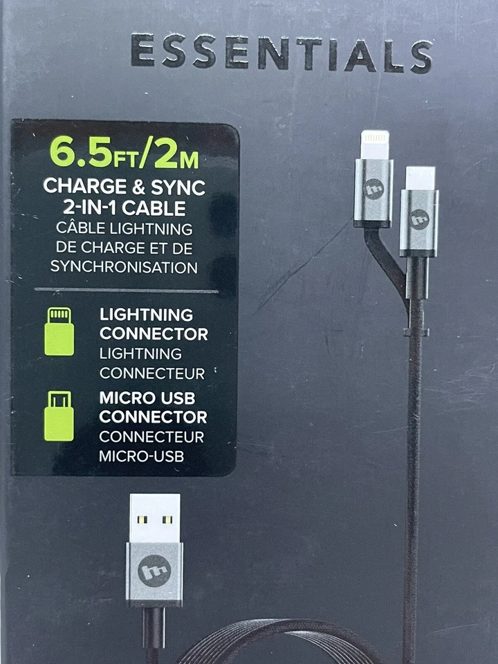 iPhone & Android charger-Mophie Essentials 6.5FT/2M 2-in-1 charge & sync - Image 2 of 4
