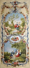 Duet Ornament with two pastoral scenes in Cream Portiere Wall Tapestry 28"x68"