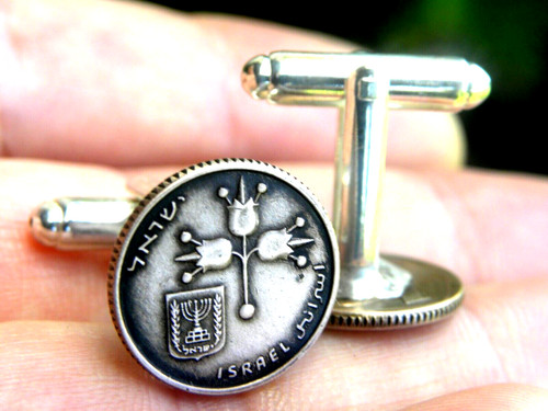 Jewish cuff links Hebrew Israel Holy Land Menorah coin nice Hanukkah gift