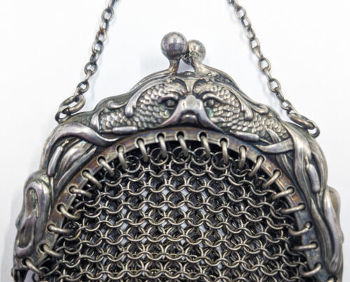 Antike Jugendstil Sterling Silber Geldbörse Seeungeheuer mythologisch gestempelt C. B.&H - Bild 3 von 12