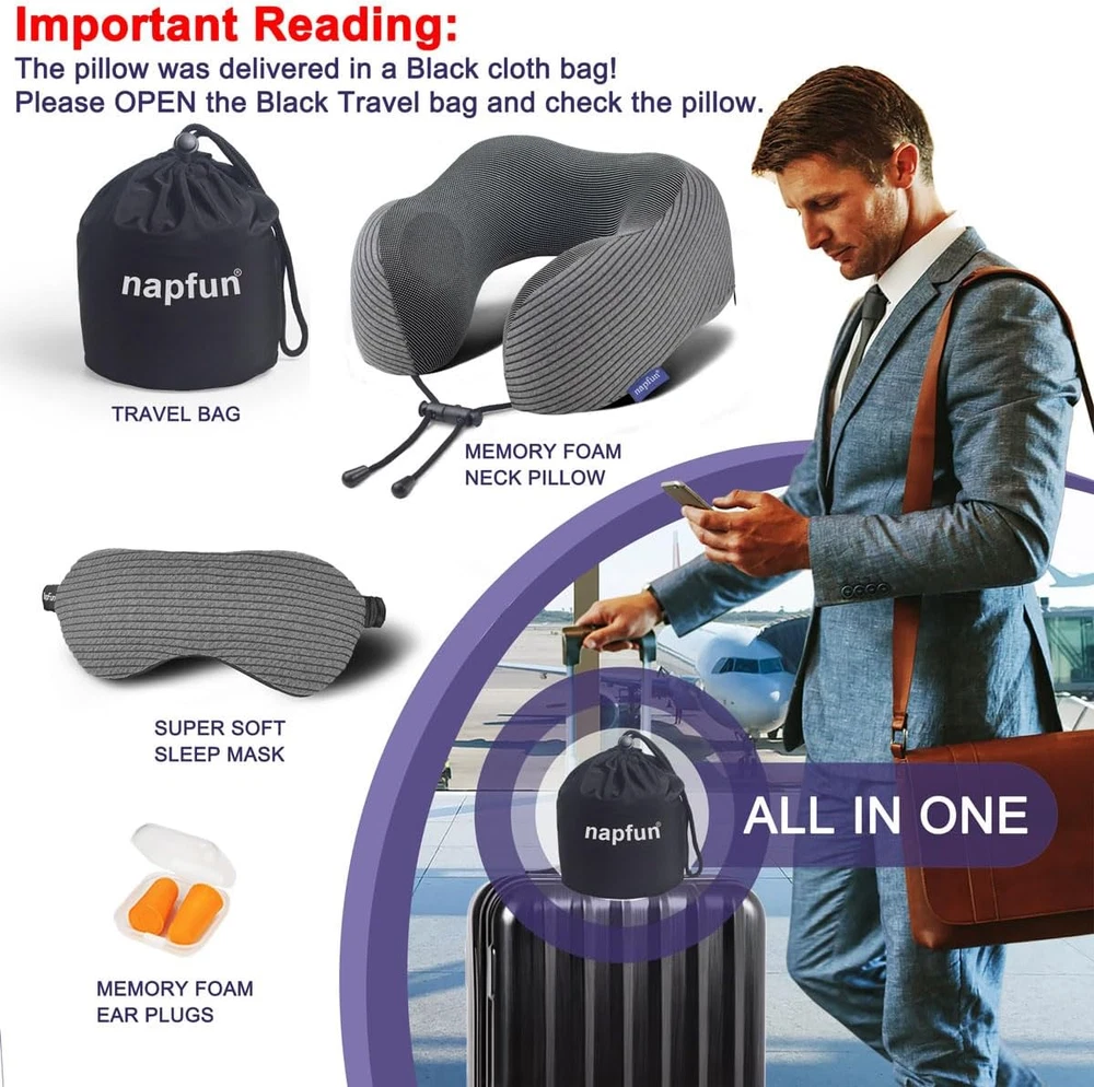 Ultra-Comfy Memory Foam Travel Neck Pillow for Airplanes