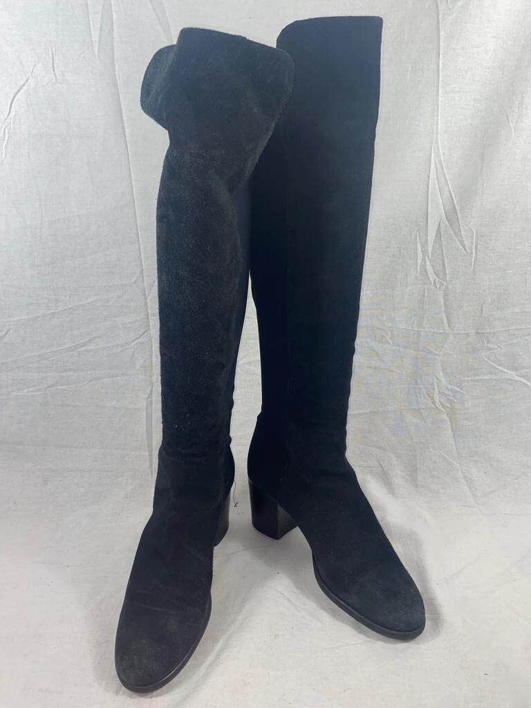 DUNE WOMEN'S BLACK SUEDE PULL ON BLOCK KNEE HIGH BOOTS UK SIZE 7.5 EUR 41 BT230 eBay