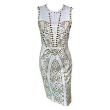 Versace S/S 2012 Runway Unworn Embellished Gold Studded Leather Dress