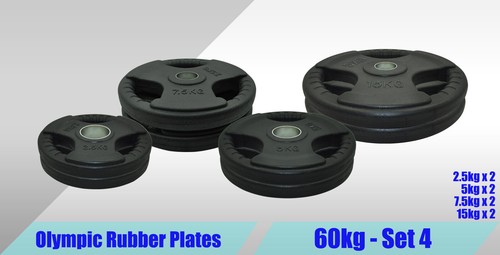 Total 60kg Olympic Rubber Coated Cast Iron Weight Plate Set - Commercial Grade - Picture 6 of 10