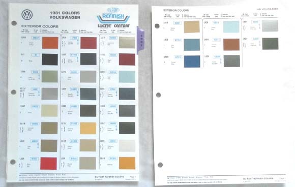 W81 Color Code 1981 VOLKSWAGEN DUPONT COLOR PAINT CHIP CHART ALL MODELS ORIGINAL VW | eBay