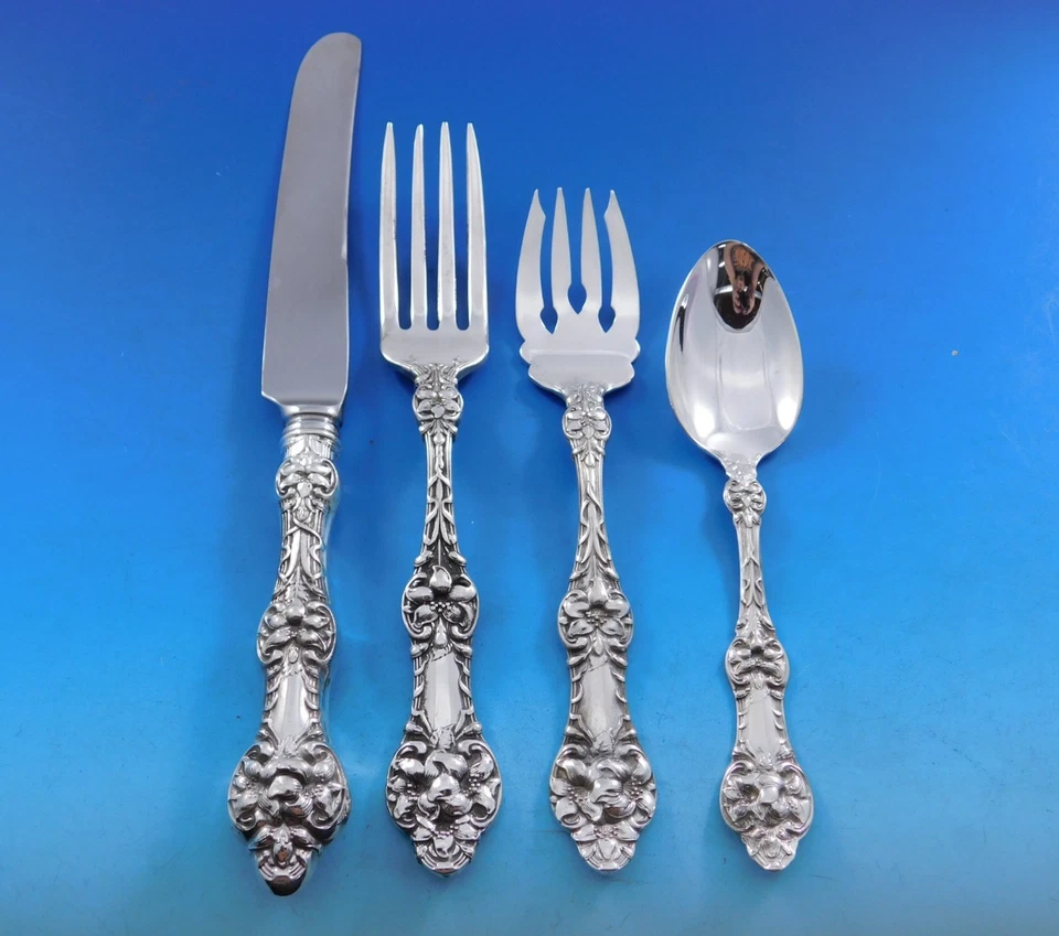 Conjunto de Talheres Old Orange Blossom por Gorham Prata Esterlina Serviço 60 peças Jantar - Imagem 3 de 4