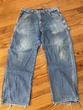 Y2K Perfect Fade Baggy Carpenter Blue Denim Jeans w/ Cargo Pockets