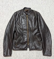 USA made 1970s vintage BROOKS motorcycle jacket 38 brown leather CAFE RACER