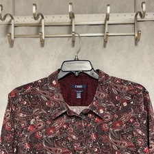 Chaps Shirt Women's 3X Maroon Paisley Geometric Top Tunic Blouse Floral Hawaiian