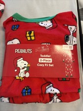 PEANUTS Snoopy  Woodstock Size 3tRed Fleece Christmas Pajama Set NWT
