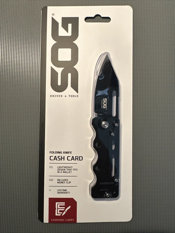 SOG Cash Card BLACK EZ1-CP Folding Knife Steel Satin Blade Money Clip - New