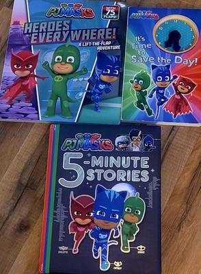 Lot of 3 PJ Masks Books 192 Pg 5 MIN stories; Tell Time Book;  W 75 Lift  Flaps