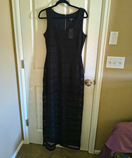 GUESS Black Lace Maxi Dress 8 Sleeveless Round Neck Lined Zip W42GDFMP352