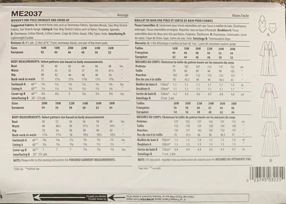Know Me Pattern ME2037 Women's 28W-38W One Piece Swimsuit Cover-Up Uncut - Image 2 of 2